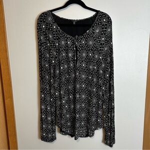 Lucky Brand Women’s Black & White Patterned Blouse XL Paisley Long Sleeve